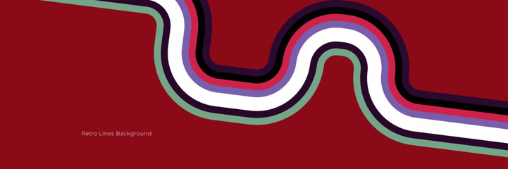 Futuristic 1970's background design in abstract retro style with colorful lines. Vector illustration.