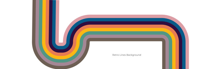 Futuristic 1970's background design in abstract retro style with colorful lines. Vector illustration.