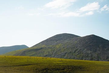 Ruins of Shaori fortress on hilltop by Paravani lake. Sightseeing attraction on Levanis lake trail
