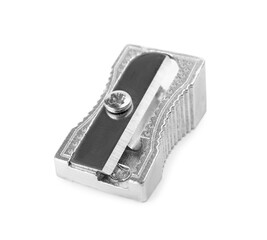 Shiny metal pencil sharpener isolated on white