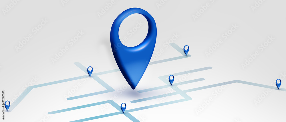 Wall mural blue location 3d icon marker or route gps position