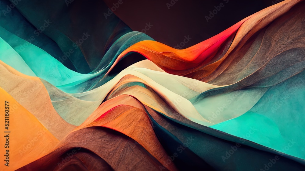Wall mural 4k abstract wallpaper colorful design, shapes and textures, colored background, teal and orange colo