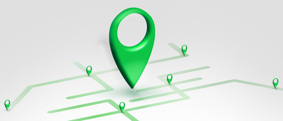 green location 3d icon marker or route gps position