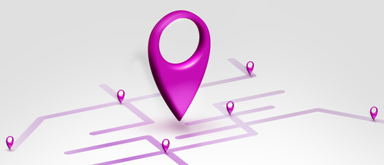 purple location 3d icon marker or route gps position