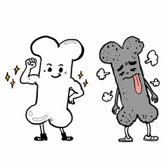 cartoon healthy dense bone and poor bone mass osteoporosis