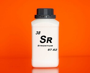 Strontium Sr chemical element in a laboratory plastic container
