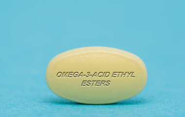 Omega-3-acid Ethyl Esters Pharmaceutical medicine pills  tablet  Copy space. Medical concepts.