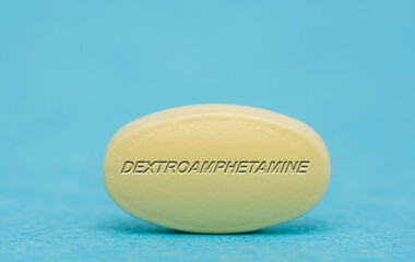 Dextroamphetamine Pharmaceutical medicine pills  tablet  Copy space. Medical concepts.