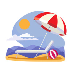 sun lounger under an umbrella on the sea beach