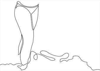 Beautiful, fit girl in  swimsuit posing on a beach at summer. Sea background-continuous one line