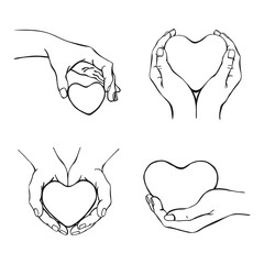 Hands holding heart. Hand drawn vector illustration. On white background for your design.