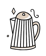 Geyser coffee maker doodle Clipart in black and beige Vector illustration in hand drawn style