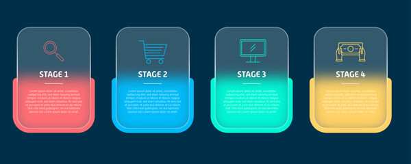 Infographics with icons and horizontal glassmorphism effect. Thin line vector illustration. info graphics for flow charts, presentations and statistics	