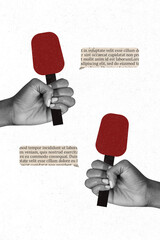 Collage photo of amazing surrealism alternative reading retro books holding hands microphone...