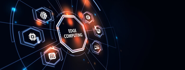 Edge computing modern IT technology on virtual screen. Business, technology, internet and networking concept. 3d illustration