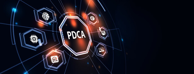 PDCA Plan Do Act Check Business technology concept. Technology, Internet and network concept. 3d illustration