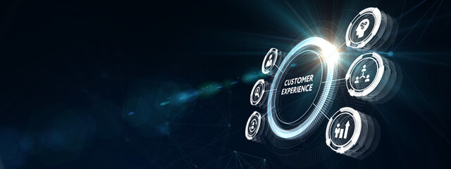 Business, technology, internet and network concept. The future of technology. Virtual screen of the future with the inscription: customer experience.   3d illustration