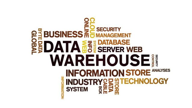 4k Data Warehouse Animated Tag Word Cloud;Text Design big data Animation typography seamless loop.