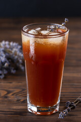 Cocktail with lavender and ice in a glass, non-alcoholic.