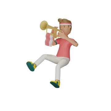 3d character Indonesia independence day using trumpet 3d render