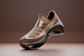 3d illustration of sneakers with bright gradient holographic print. Stylish concept of stylish and trendy sneakers