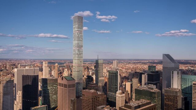 Time lapse clip of Manhatten skyline in New York, looking south toward the new skyscraper 432 Park Avenue