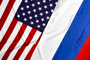 Usa flag and Russia flag top view