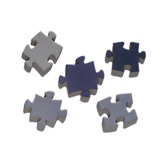 Puzzle pieces on a white background. Multi-colored puzzle pieces with hard shadows isolated on white