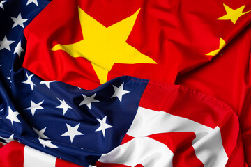 American and Chinese flags, diplomatic crisis concept