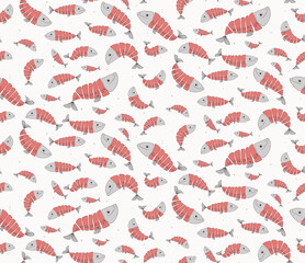 Funny red fish on pink background seamless pattern