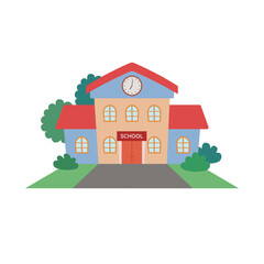 School building cartoon vector illustration. Simple flat design school house isolated on white background.