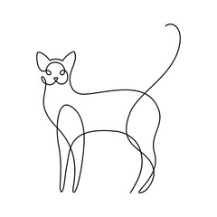 Cat in continuous line art drawing style. Abstract cat black linear design isolated on white background. Vector illustration