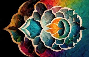 Poster Im Rahmen Colorful symmetrical mandala background illustration © Robert Kneschke