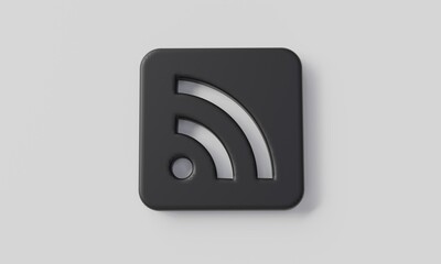 3D render minimal wifi icon black symbol isolated on white background.