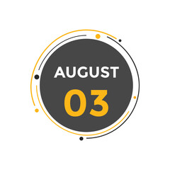 august 3 calendar reminder. 3rd august daily calendar icon template. Vector illustration 
