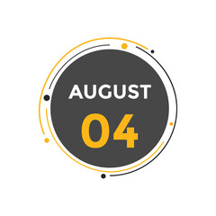 august 4 Calendar icon Design. Calendar Date 4th august. Calendar template 

