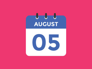 august 5 Calendar icon Design. Calendar Date 5th august. Calendar template 
