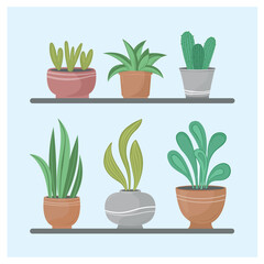 Vector illustration green home plants set