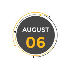 august 6 Calendar icon Design. Calendar Date 6th august. Calendar template 
