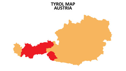 Tyrol regions map highlighted on Austria map.