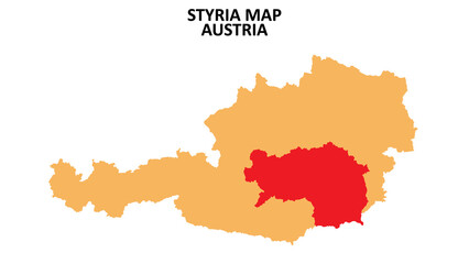 Obraz premium Styria regions map highlighted on Austria map.