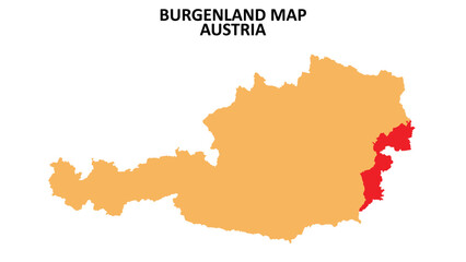 Burgenland regions map highlighted on Austria map.