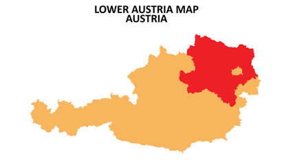 Fototapeta na wymiar Lower Austria regions map highlighted on Austria map.