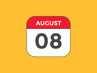 august 8 calendar reminder. 8th august daily calendar icon template. Vector illustration 
