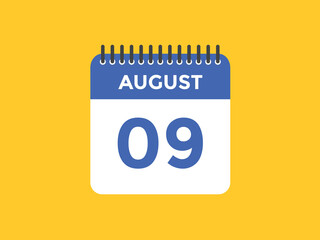 august 9 Calendar icon Design. Calendar Date 9th august. Calendar template 
