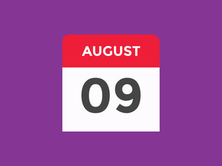 august 9 calendar reminder. 9th august daily calendar icon template. Vector illustration 
