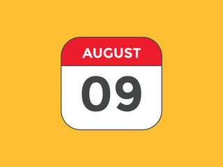 august 9 calendar reminder. 9th august daily calendar icon template. Vector illustration 
