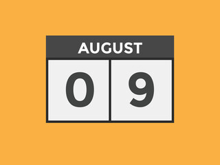 august 9 Calendar icon Design. Calendar Date 9th august. Calendar template 
