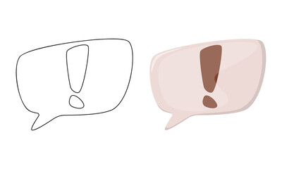 Set of vector illustrations Speech bubble with exclamation mark isolated on white background in line art and casual style