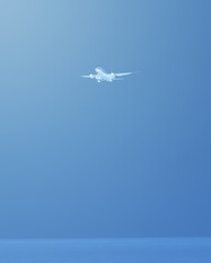 Airplane landing over blue sky